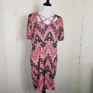 Kristen‎ Nicole 0X Boho print crisscross neck dress